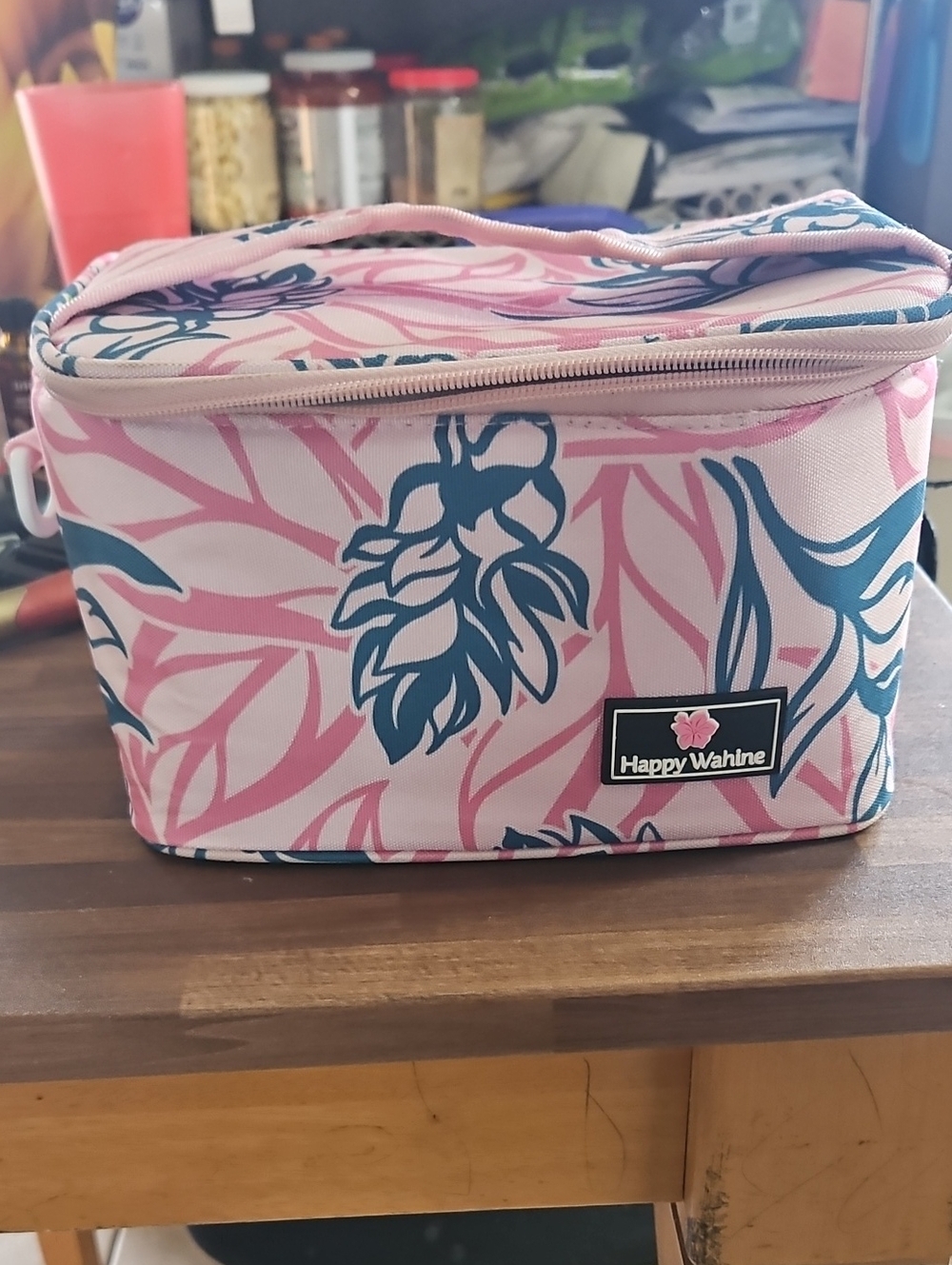 Happy Wahine Pink & Teal Floral Cosmetic Bag